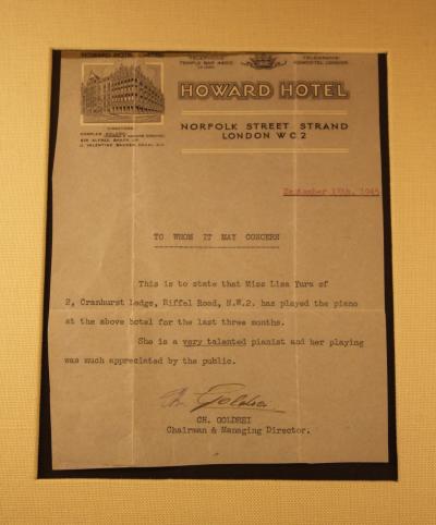 RG-118.02.33, Howard Hotel, letter of employment Lisa Jura, Sept. 1945