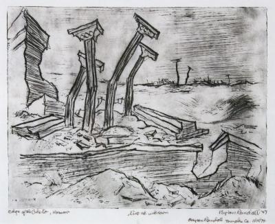 RG-14.21.01, Byron Randall, Edge of the Ghetto, Warsaw, Lino etching, 1947
